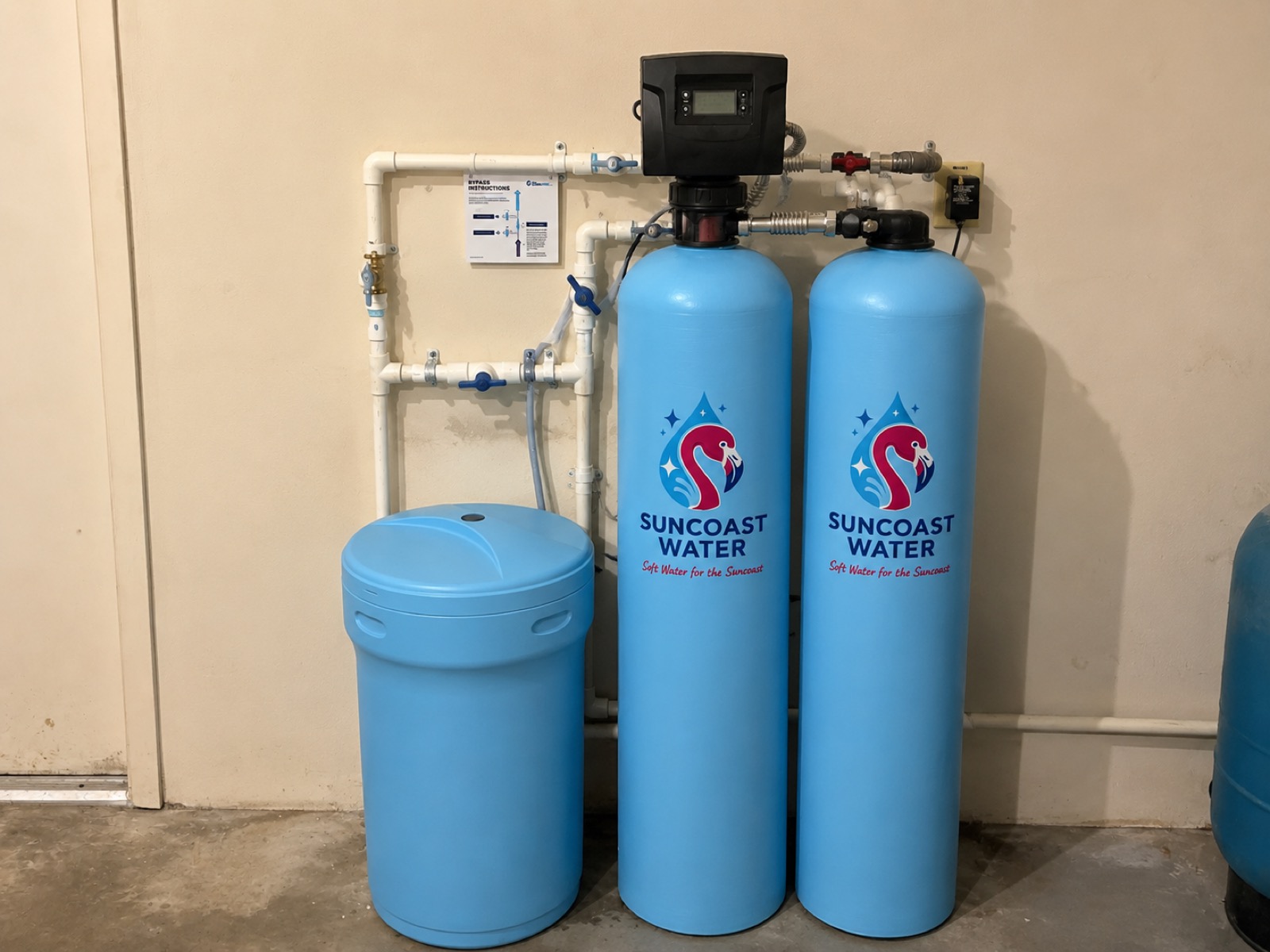 Garage Sun Coast Water softener and filtration system installation