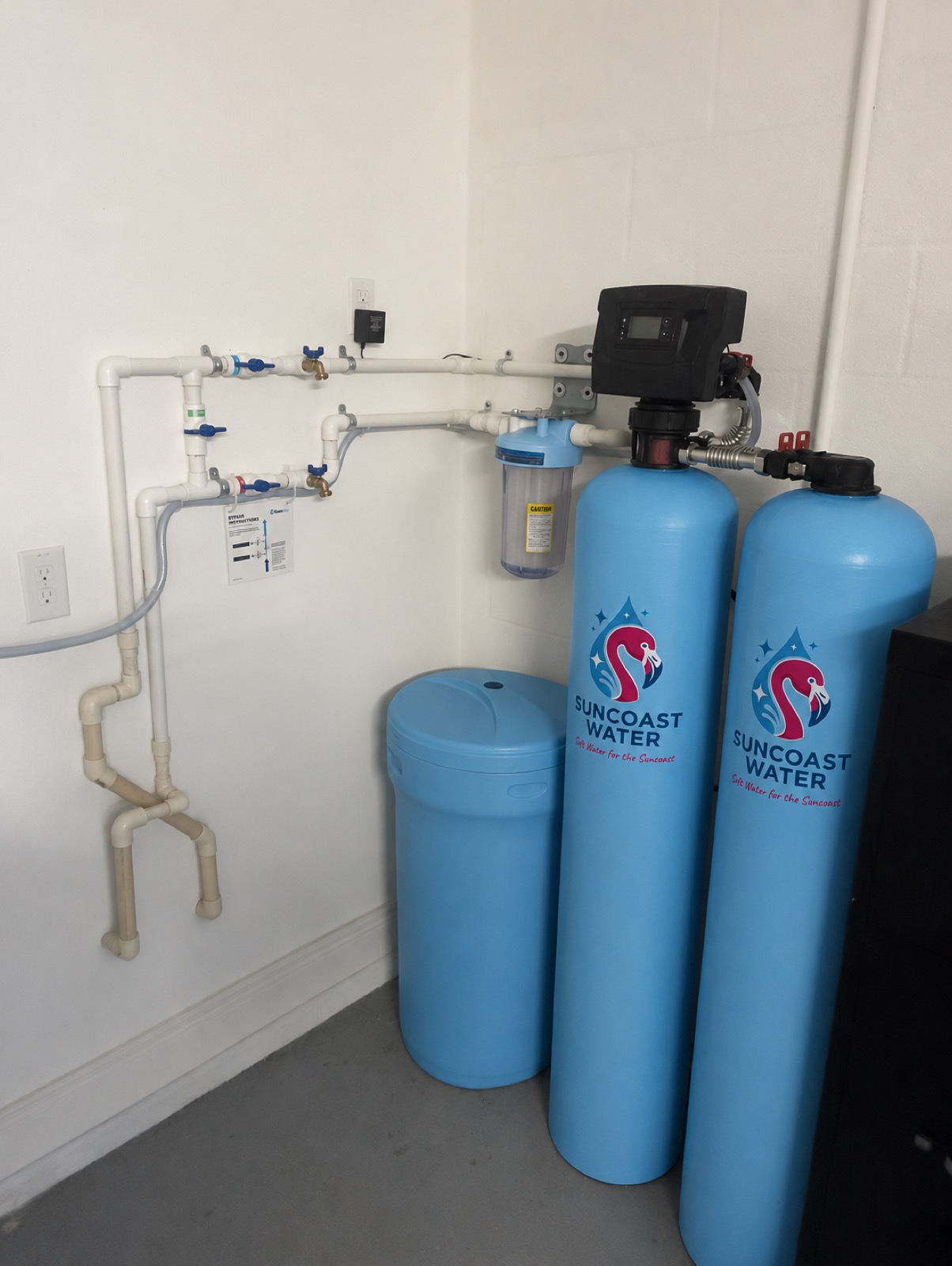 Indoor Sun Coast Water softener and filtration system installation